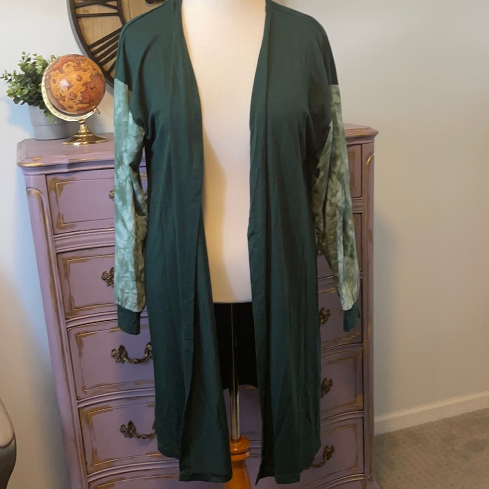 Green cardigan with tie dye sleeves